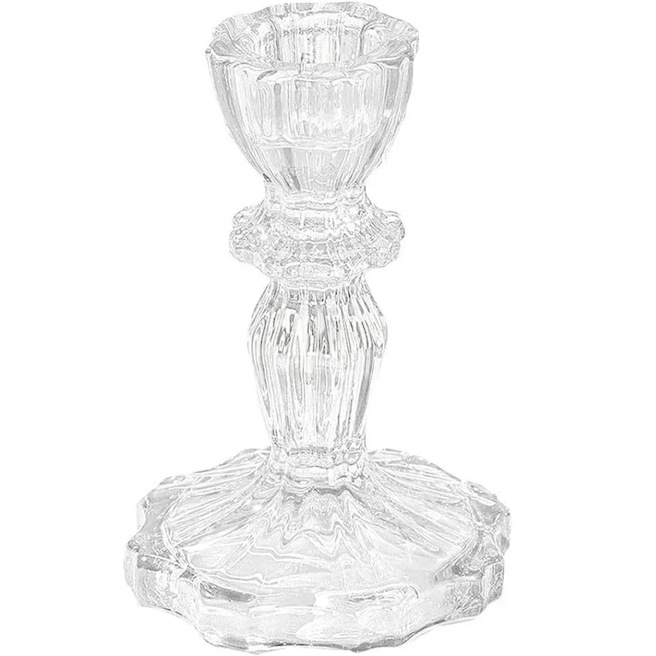 Elegant Clear Glass Candlestick Holder – Floral Design for Events - Gomix Brands Outlet